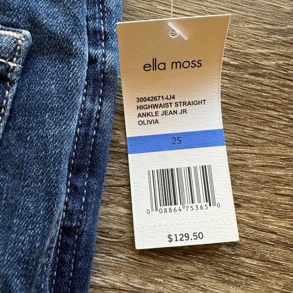 Ella Moss Juniors High Waist Straight Leg Ankle Blue Jean Size 25 Embroidered - Picture 6 of 10